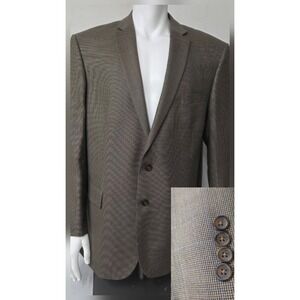Pronto Uomo Platinum Wool Blazer Men 46 Regular Brown Houndstooth Sport Coat